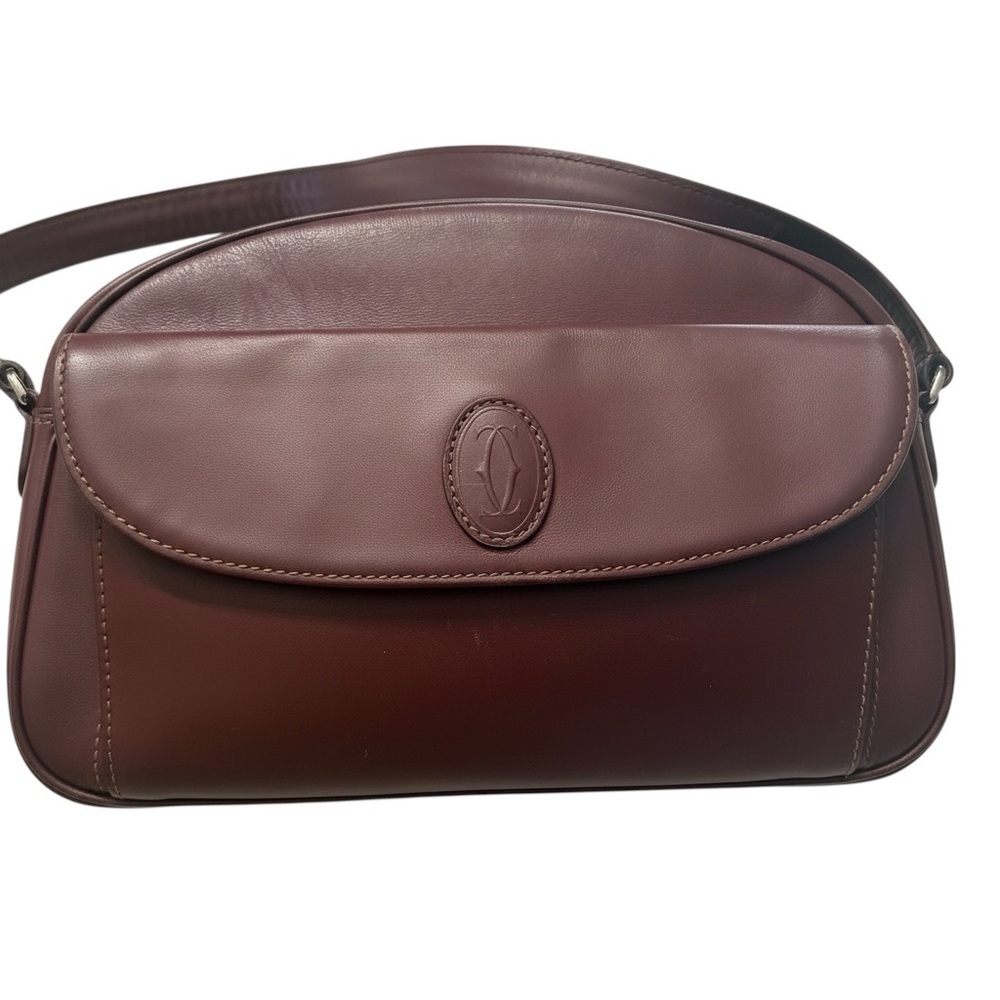 Vintage Must De Cartier Leather Shoulder Bag in Bordeaux
